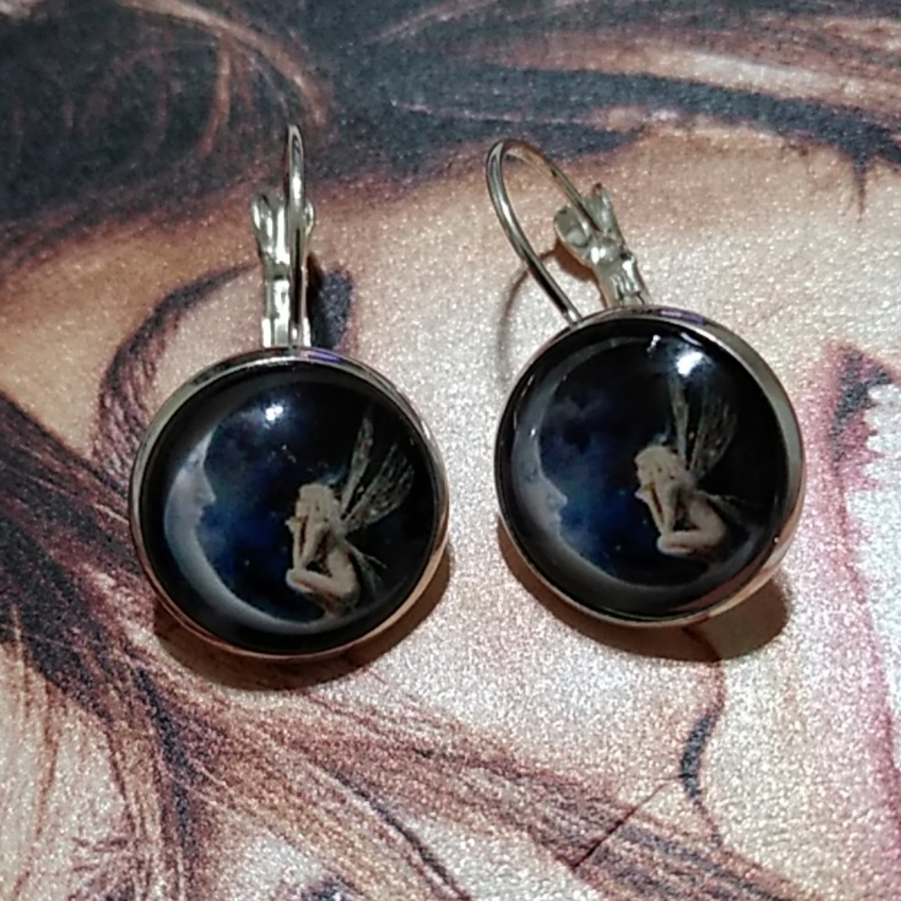 🧚 Moon Fairy Silver and Blue Fashion Earrings Magical Ethereal Lovely